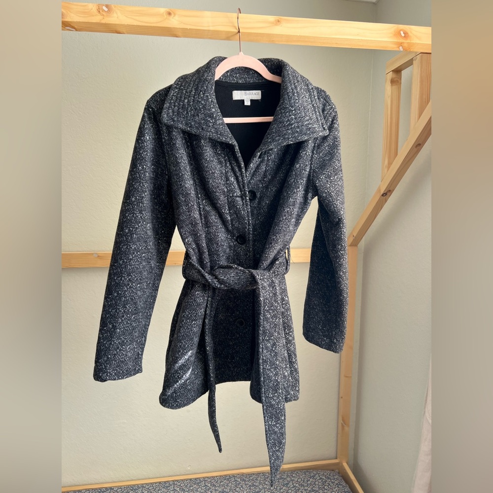 Barrage Women's Gray Belted Trench Coat Size Medium